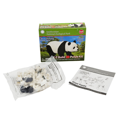 Smithsonian Giant Panda 3D Puzzle Kit – Puzzle Pieces and Instructions Laid Out in Front of Packaging