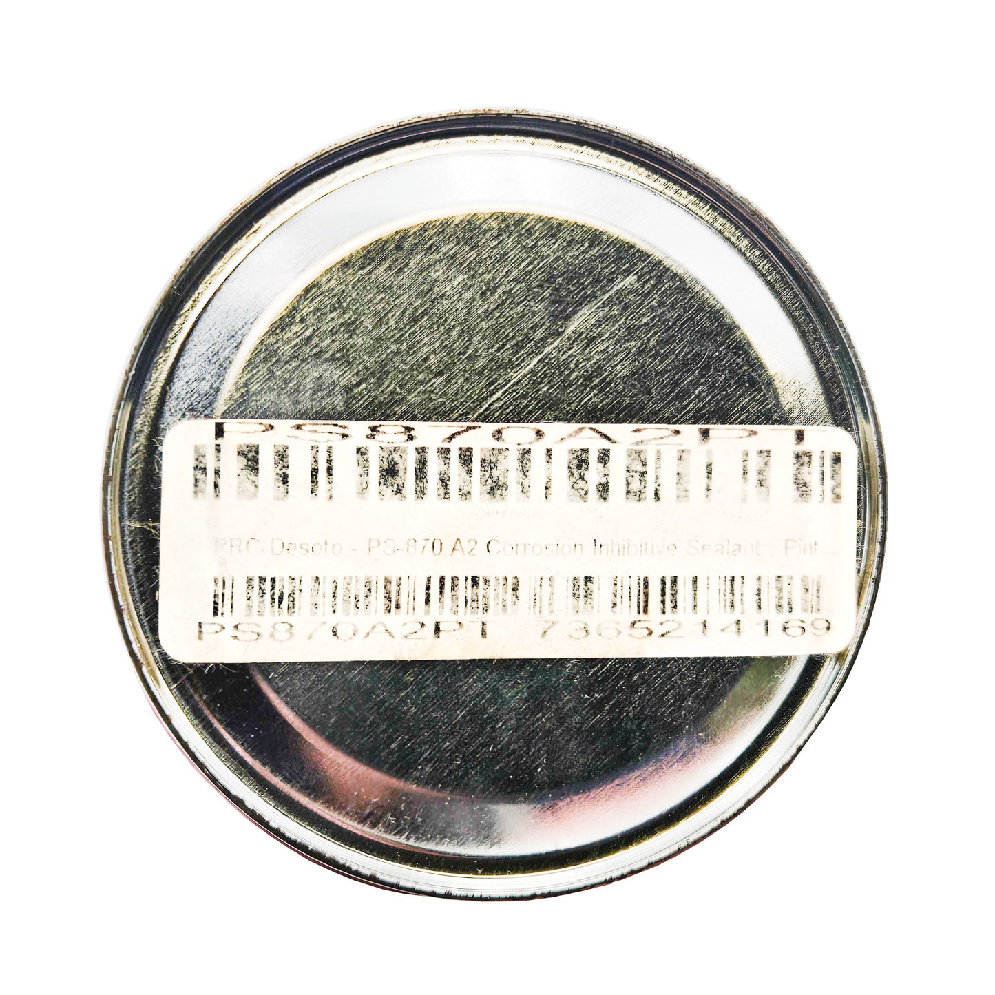 Top view of PRC-DeSoto PS-870 A2 corrosion inhibitive sealant pint can showing barcode label and part number PS870A2PI.