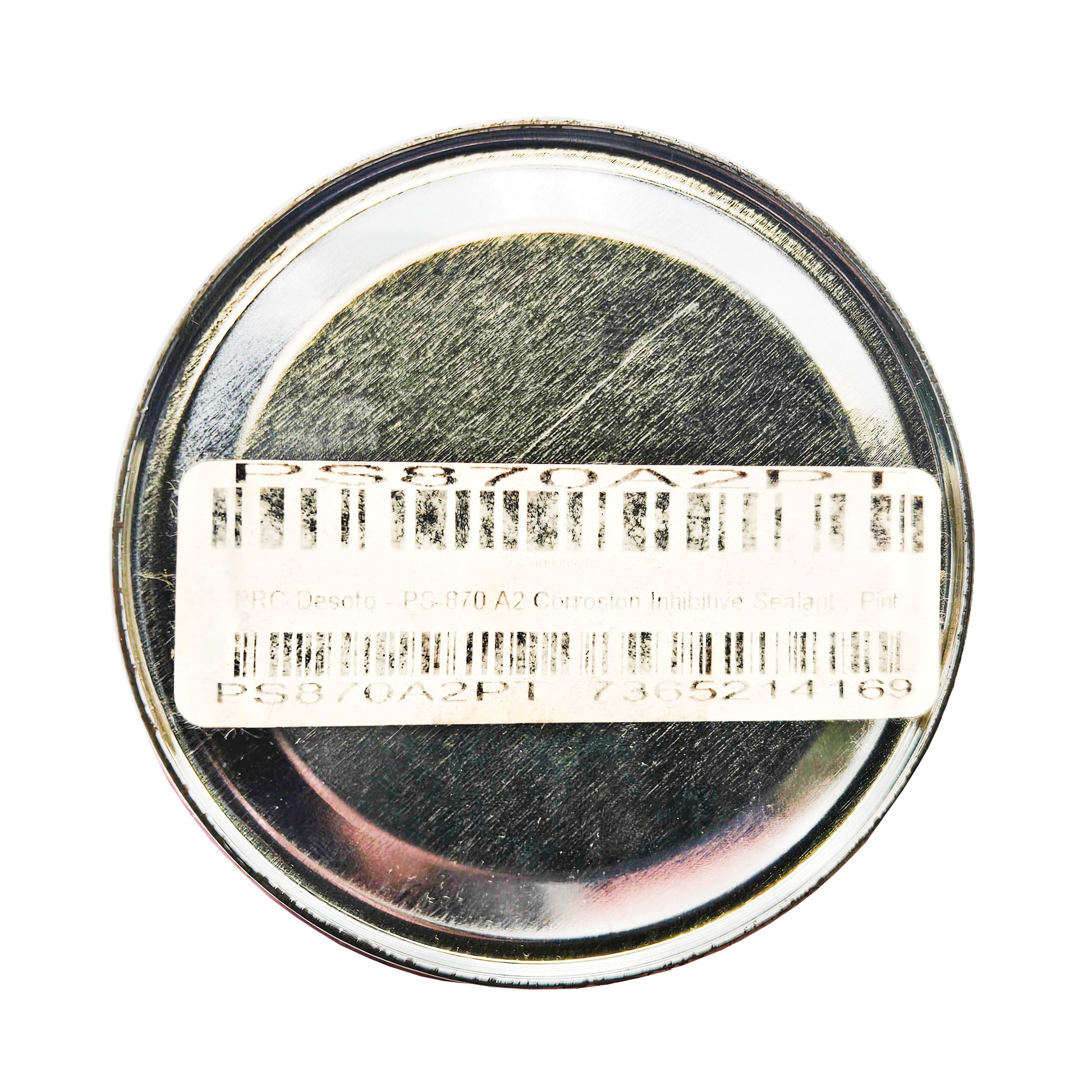 Top view of PRC-DeSoto PS-870 A2 corrosion inhibitive sealant pint can showing barcode label and part number PS870A2PI.