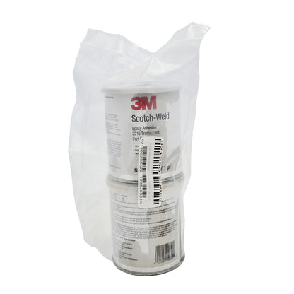 Expired 3M Scotch-Weld Epoxy Adhesive 2216 translucent Part A and Part B pint cans in clear plastic bag with Part B label visible.”