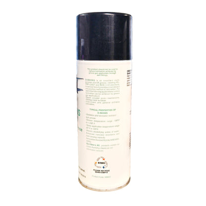 Side label of Zip Chem D-5933NS lubricant can showing MIL-PRF-81322 spec, corrosion resistance, and temperature range.