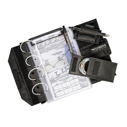 FlyBoys Reversible Kneeboard with eyelet strip organizing flight checklists and approach plates