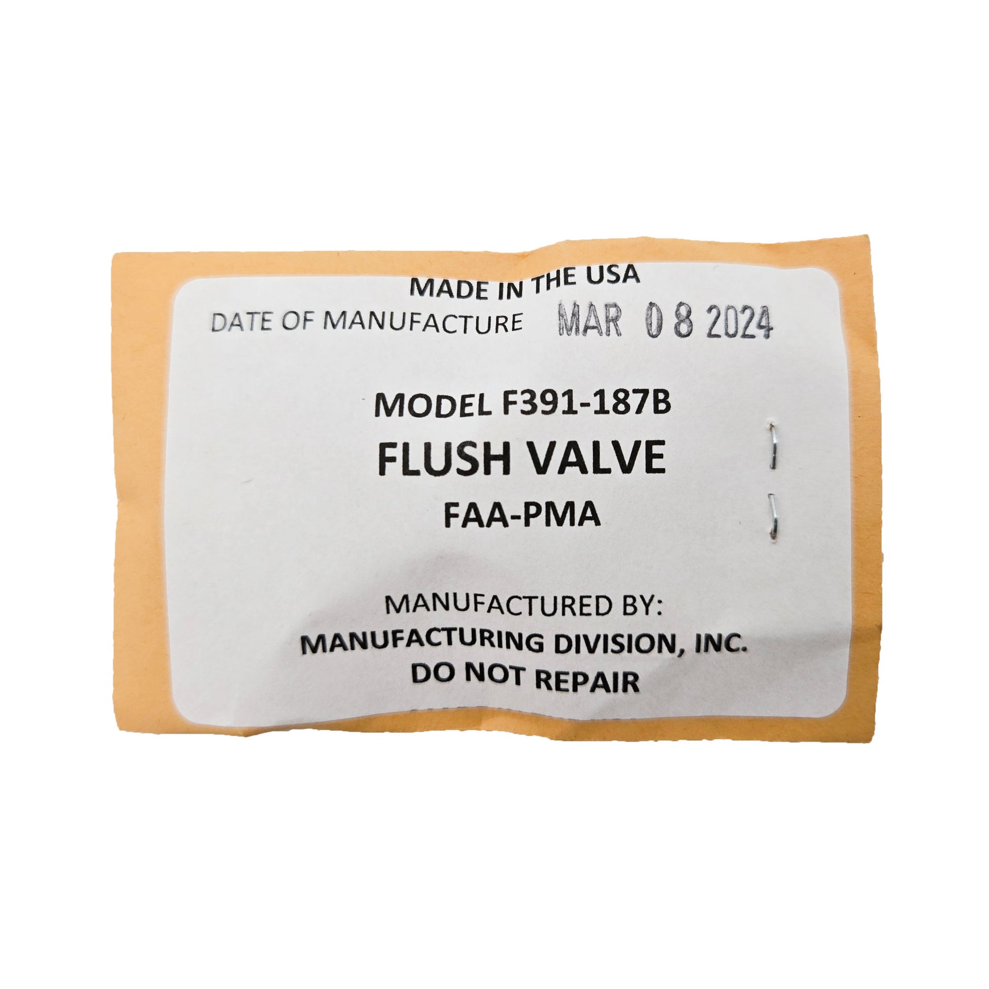 MDI Aerovalve F391-187B Brass Fuel Drain Valve – Front View with Flush Design