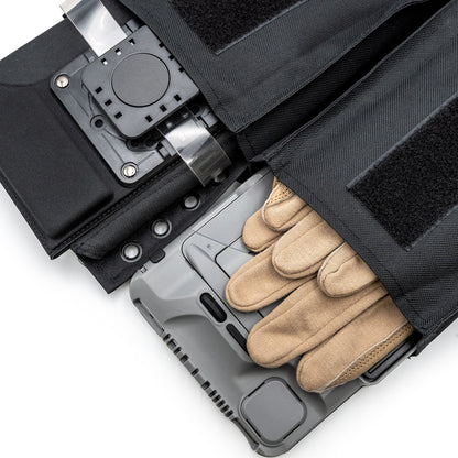 FlyBoys F-16 Viper Pubs Bag FB1016 fighter pilot publication storage bag for F-16 cockpit operations, open with gloves