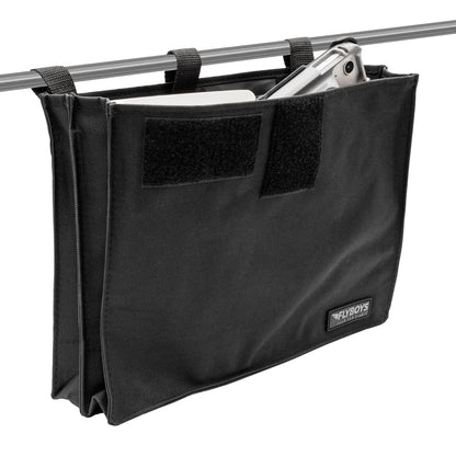 FlyBoys C-17 Console Pubs Bag FB1022 military flight crew publication storage bag for C-17A Globemaster aircraft, hanging with contents