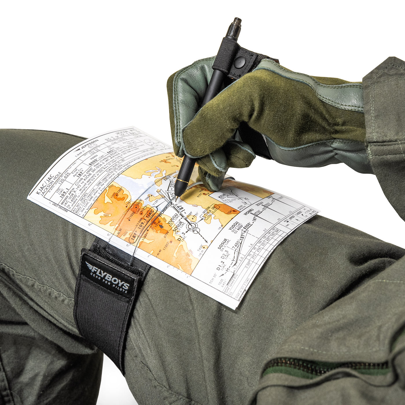FlyBoys MapStrap securing an aviation chart during flight operations