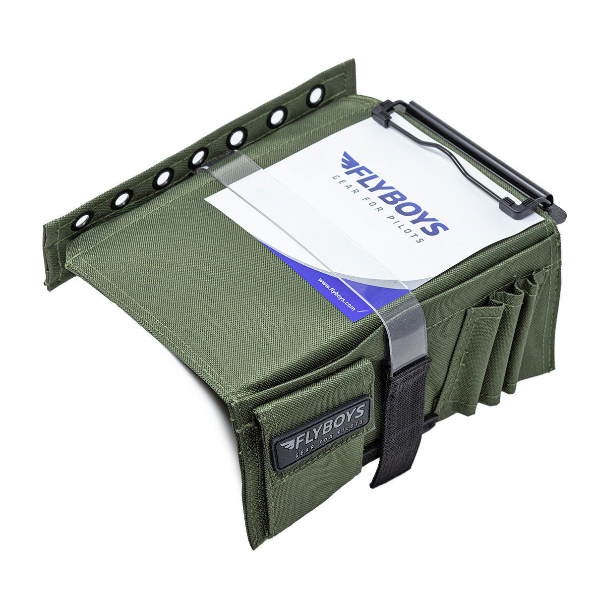 FlyBoys Classic Pilot Kneeboard olive green with clipboard installed