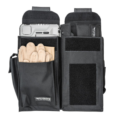 FlyBoys T-6 NavMaster SaddleBag FB4490T6 cockpit publication organizer for T-6 Texan II student and instructor pilots, open with gloves