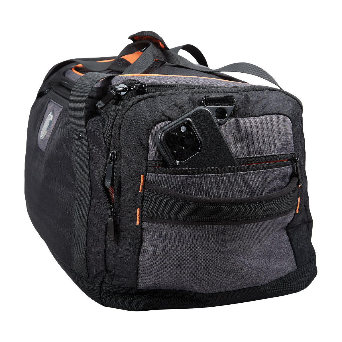 Right side view of Flight Outfitters Crew Duffel Bag with phone in pocket