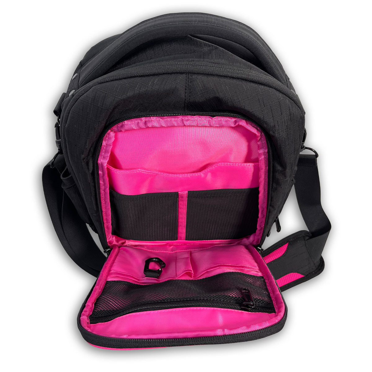Flight Outfitters Pink Lift 2.0 flight bag open showing interior headset storage