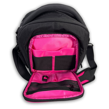 Flight Outfitters Pink Lift 2.0 flight bag open showing interior headset storage