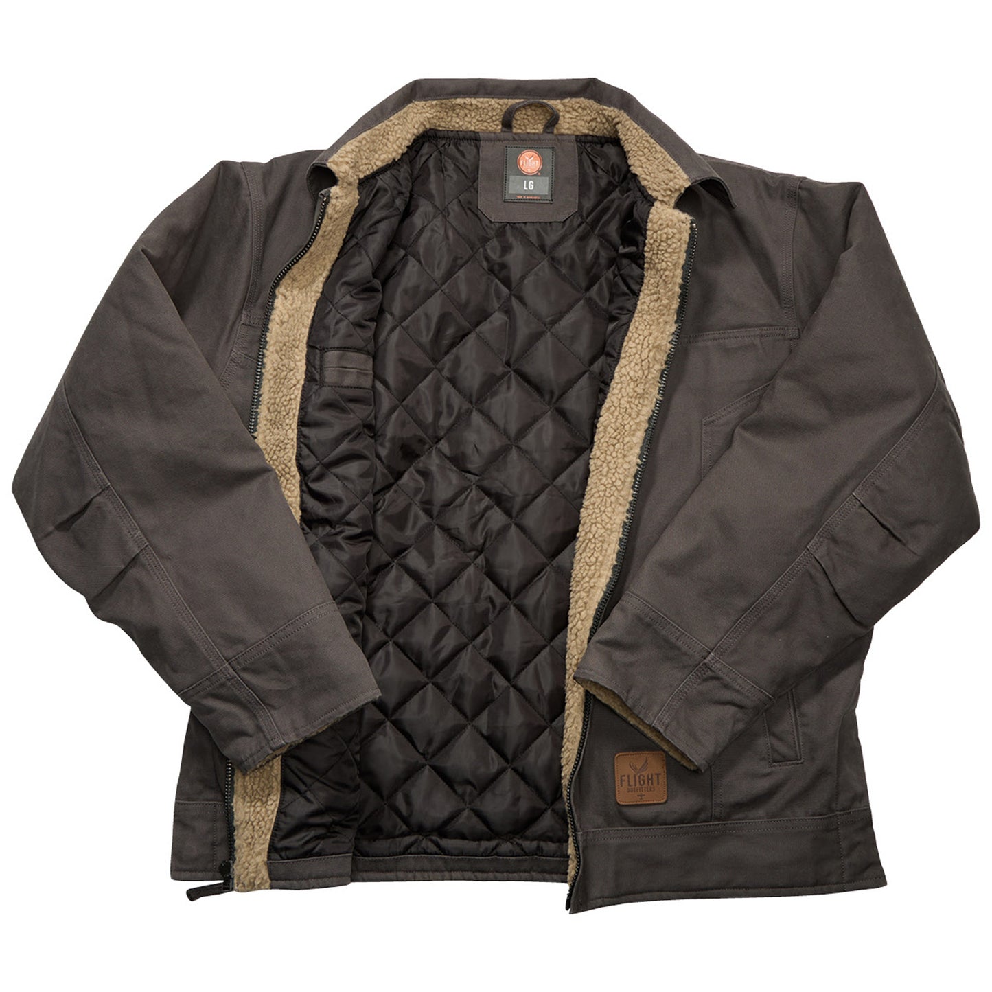 Gray Flight Outfitters Bush Pilot Jacket laid out unzipped
