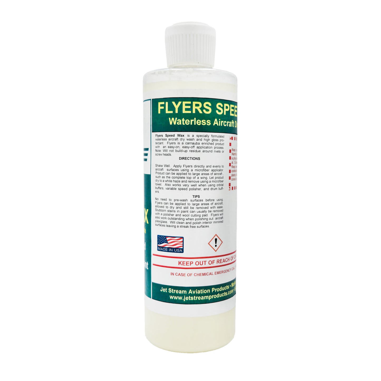 Flyers Speed-Wax Waterless Aircraft Dry Wash Pint Bottle Side View