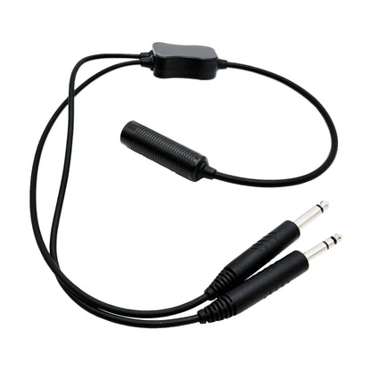 Full view of Faro Aviation R-FAR-620 low to high impedance adapter cable showing dual GA plugs and single input jack