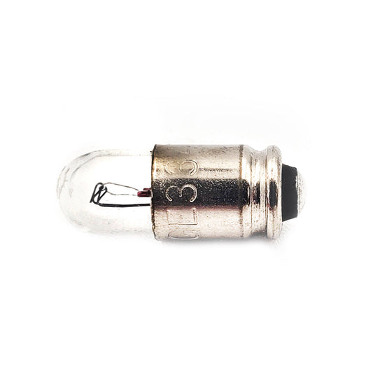 GE Incandescent Lamp 28V 334 (28588) – Lightbulb on Side Pointed Left with Visible Etching