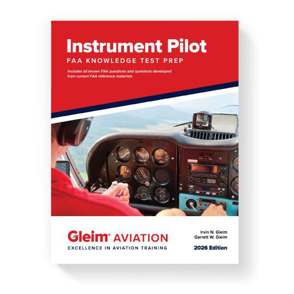 Book titled 'Instrument Pilot FAA Knowledge Test Prep' by Gleim Aviation on a white background