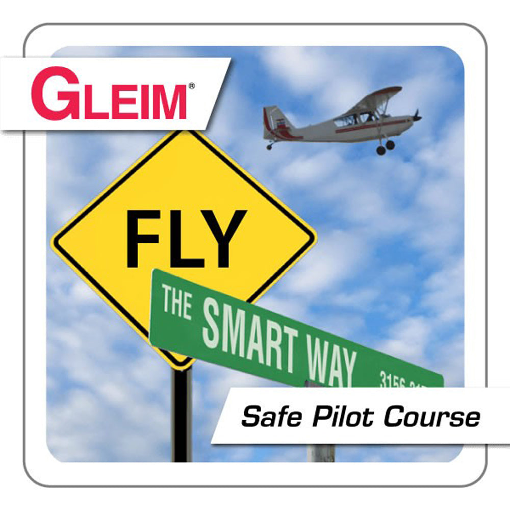 Advertisement for Gleim Safe Pilot Course with airplane and road signs against a blue sky.
