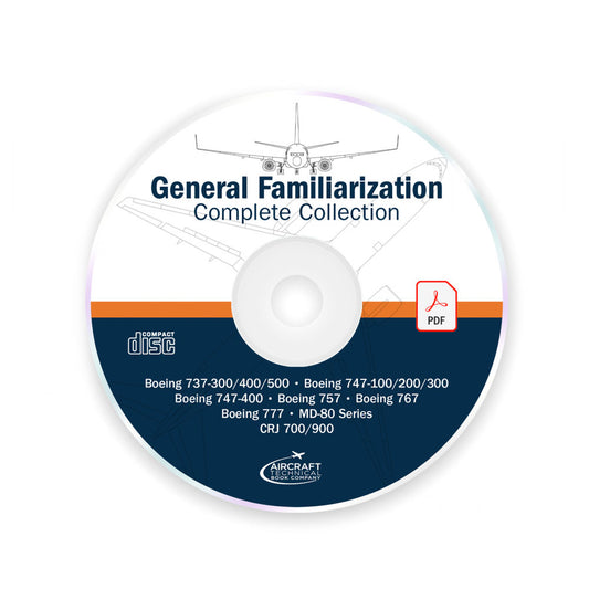 AeroEd General Familiarization Library CD covering aircraft mechanical systems, controls, servicing, and component locations