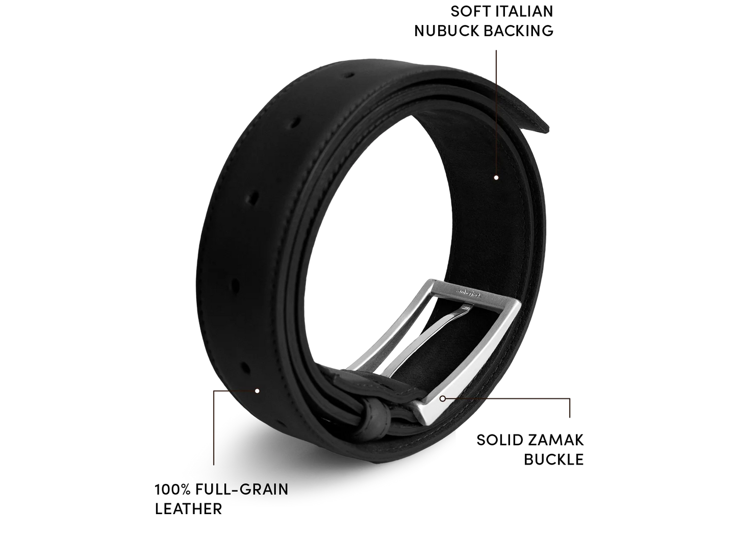 Amberjack Leather Belt Obsidian black full-grain leather pilot dress belt, Rolled