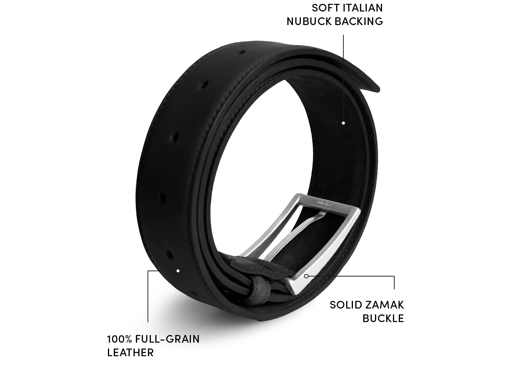 Amberjack Leather Belt Obsidian black full-grain leather pilot dress belt, Rolled