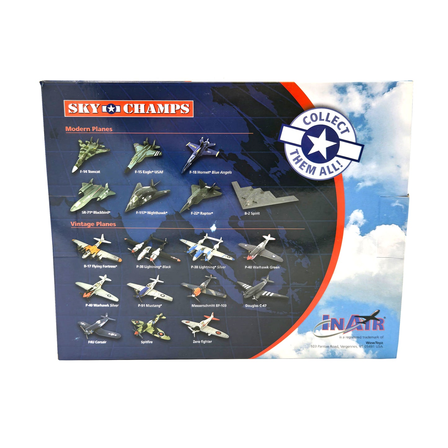 WowToyz Sky Champs F/A-18 Hornet Blue Angels – Back Packaging with Aircraft Information