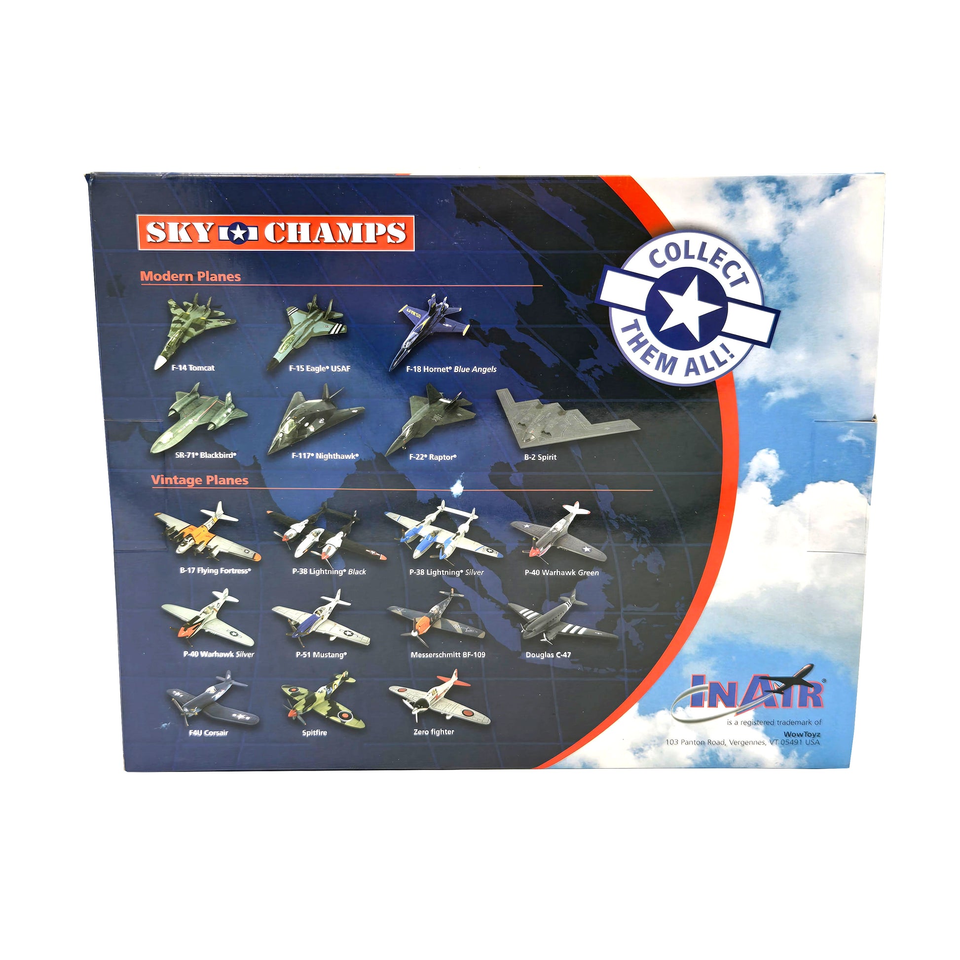 WowToyz Sky Champs F/A-18 Hornet Blue Angels – Back Packaging with Aircraft Information