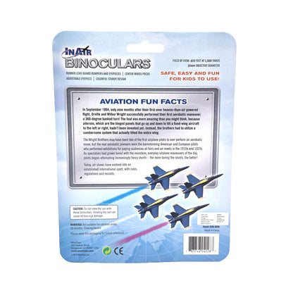 WowToyz® InAir® Airshow Binoculars back view in packaging with product details - lightweight binoculars for kids and aviation fans
