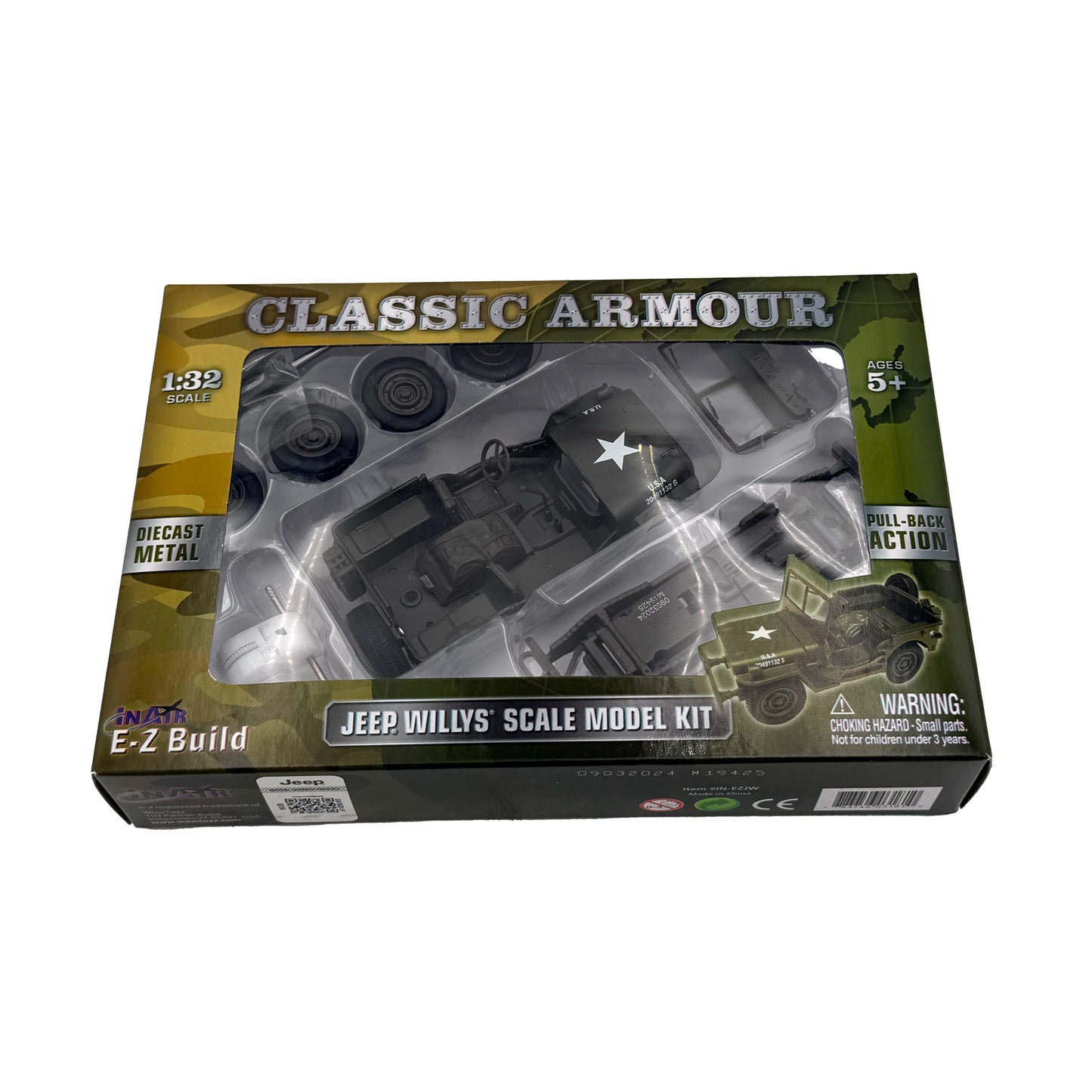 WowToyz® - E-Z Build™ Classic Armour Willys Jeep 1:32 Scale Model Kit, boxed, front