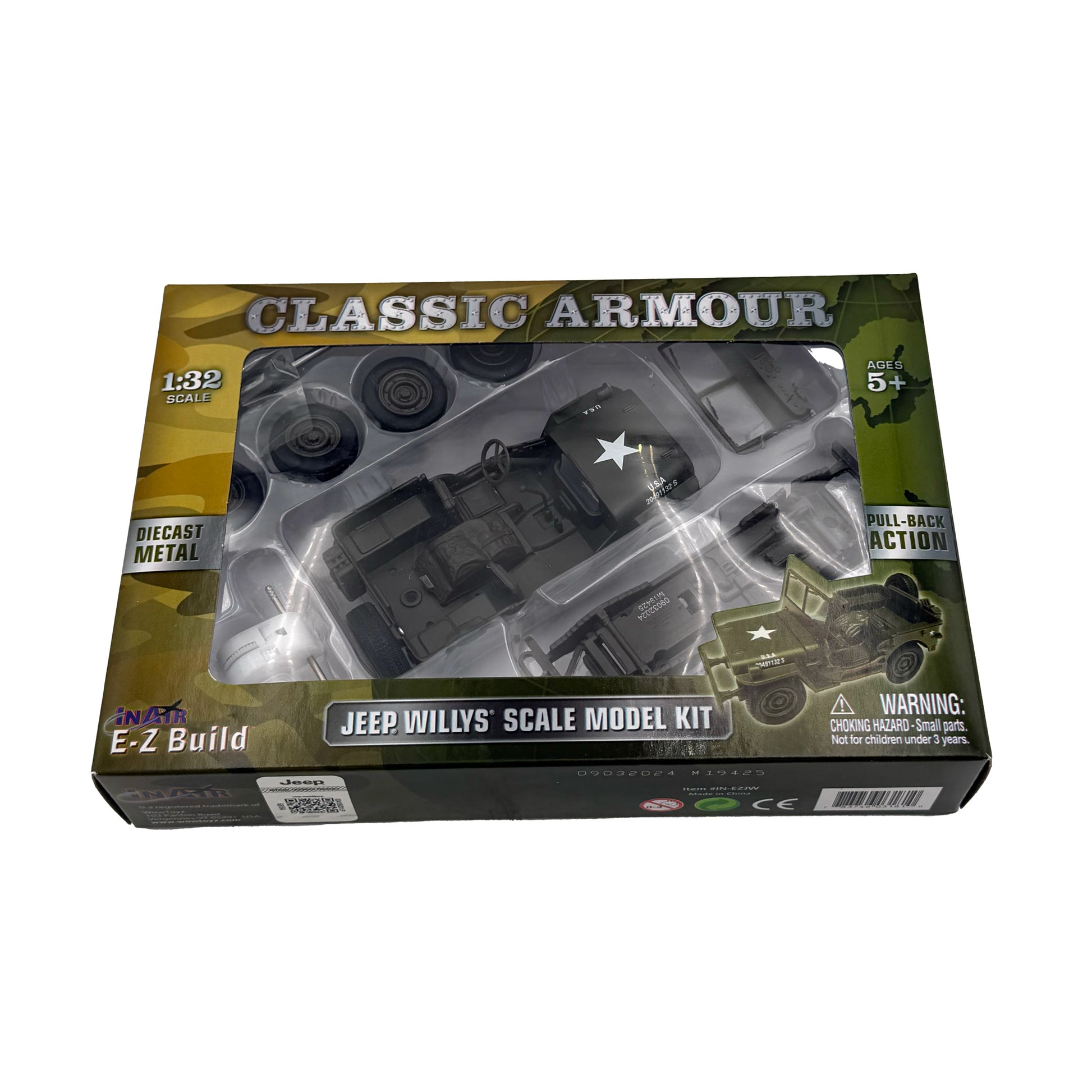 WowToyz® - E-Z Build™ Classic Armour Willys Jeep 1:32 Scale Model Kit, boxed, front