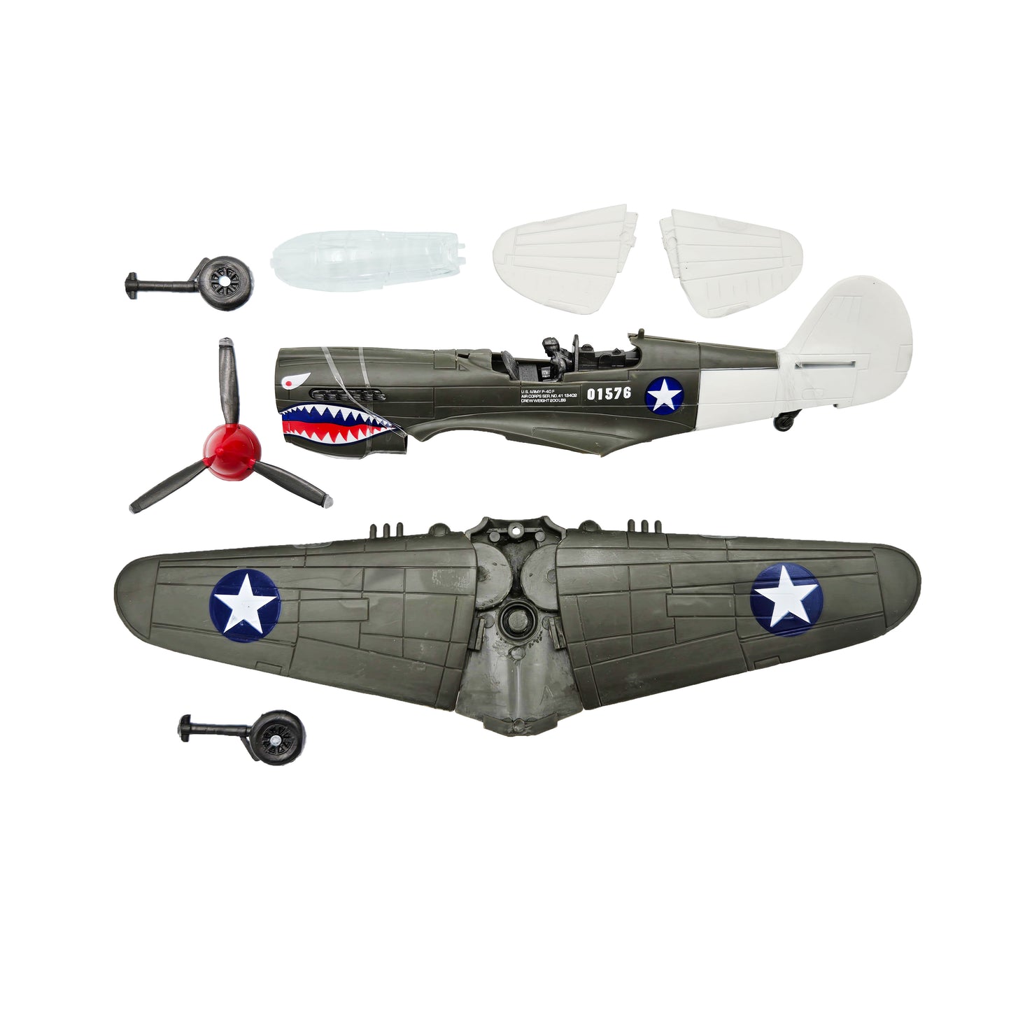 WowToyz E-Z Build P-40 Warhawk Model Kit – Unboxed Parts and Components Display