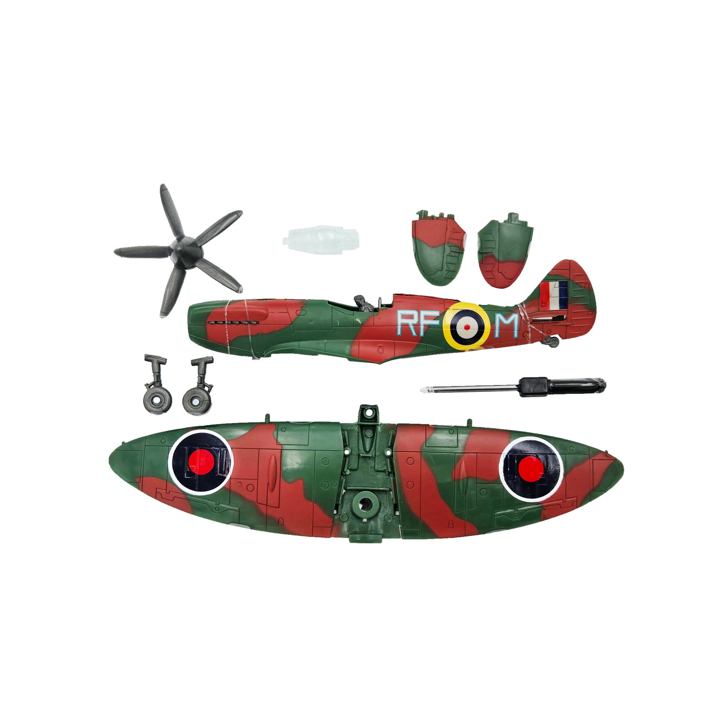 WowToyz E-Z Build Spitfire Model Kit – Unboxed Parts and Components Display