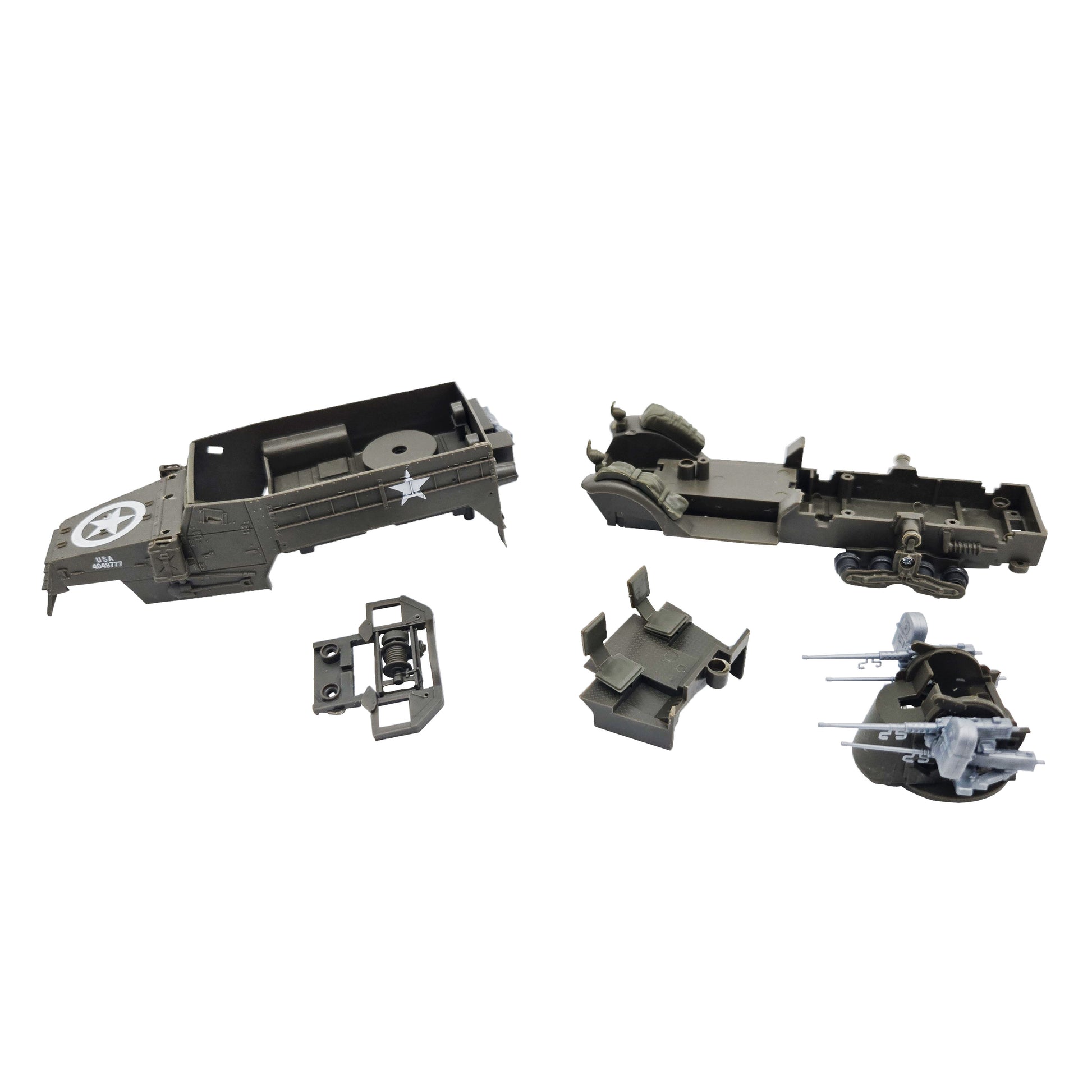 WowToyz E-Z Build M16 Half Track Model Kit – Side View of Unassembled Parts