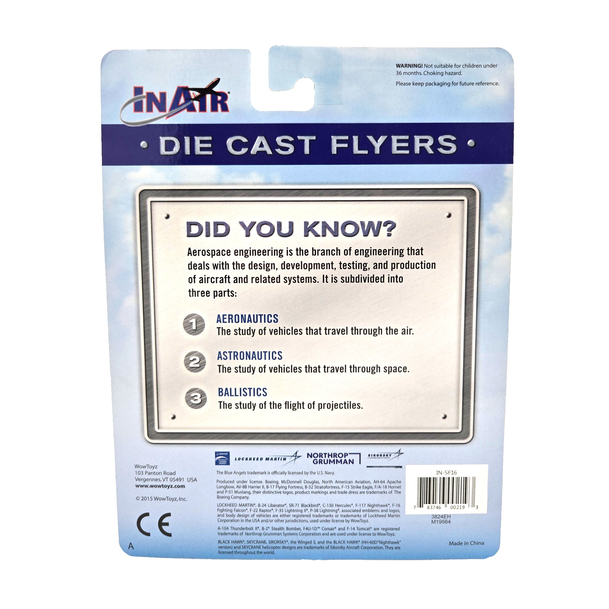 WowToyz In Air F-16 Fighting Falcon Thunderbirds Die Cast Flyer – Back Packaging