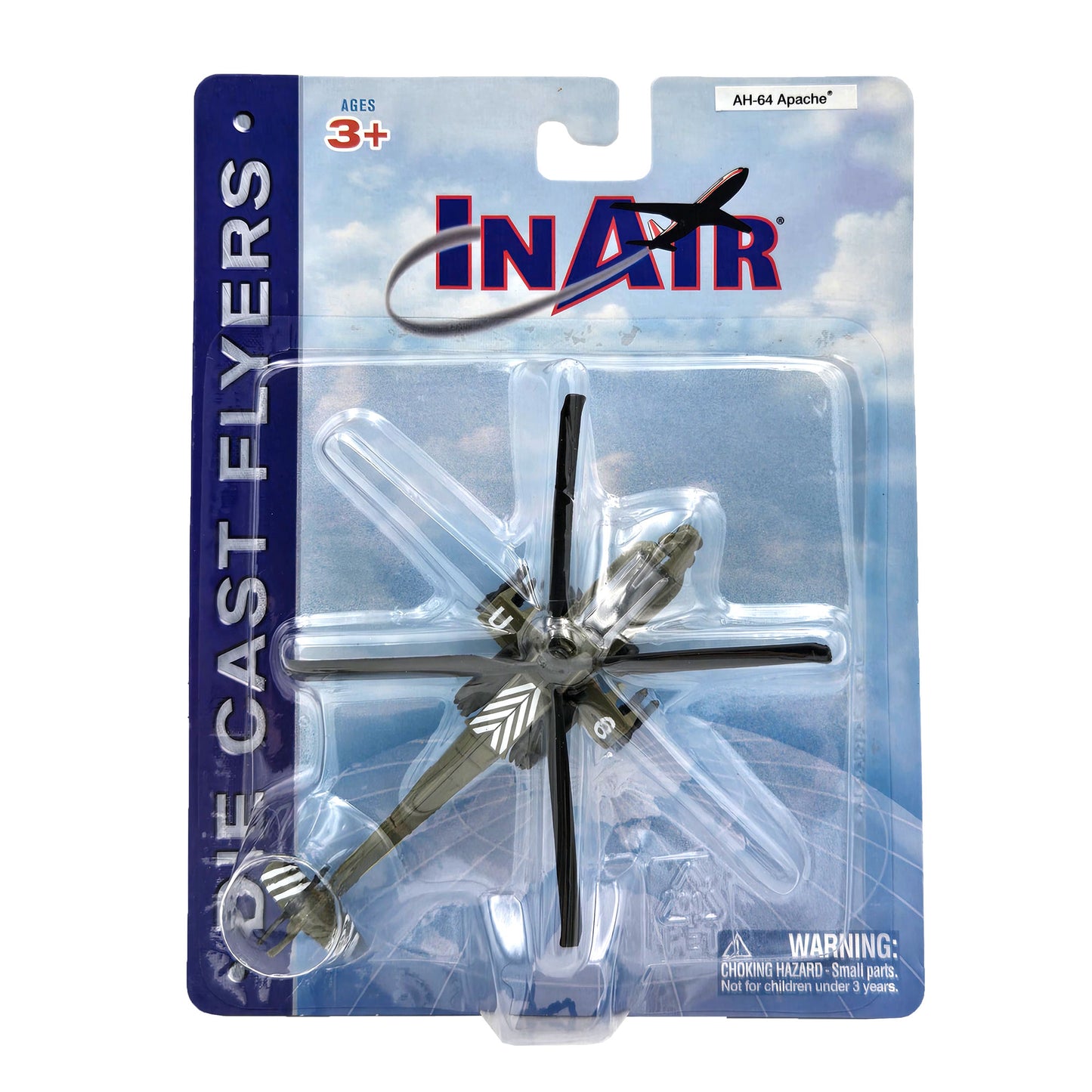 WowToyz® In Air® AH-64 Apache® Die-Cast Flyer front view - detailed military helicopter toy model