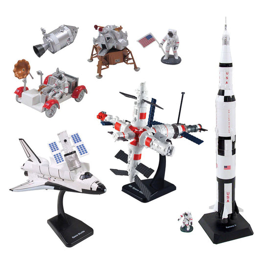 WowToyz® - E-Z Build™ Space Model Kit Assortment – Fully Assembled and unboxed Shuttle, Saturn V, Space Station, and Lunar Lander Models