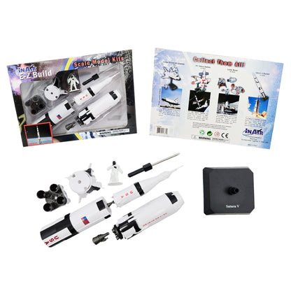 WowToyz® - E-Z Build™ Saturn V Rocket Model Kit - Front Packaging and Back Packaging with Features, and Parts Layout and Instructions
