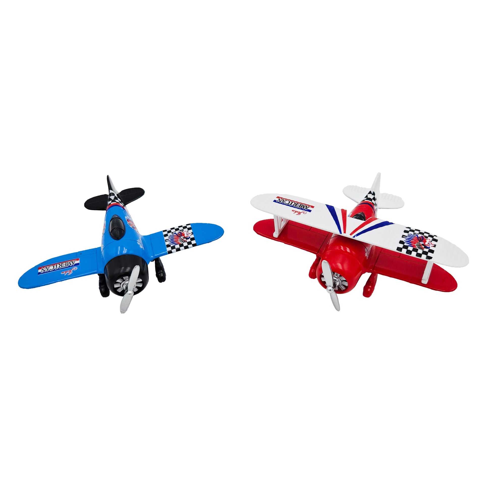 WowToyz Classic Wing Airplanes – Front View of Blue and Red Planes