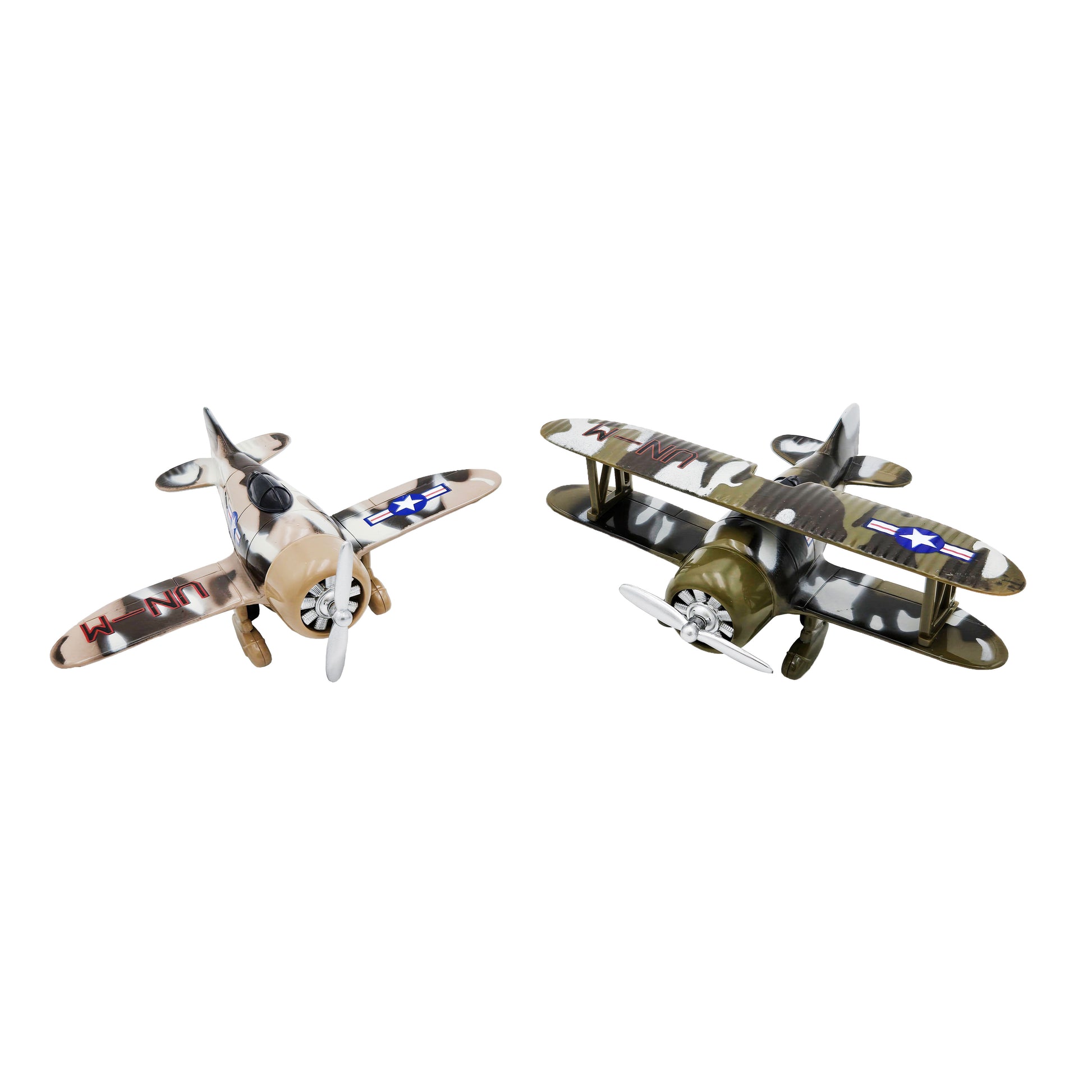 WowToyz Classic Wing Airplanes – Front View of Tan and Green Planes