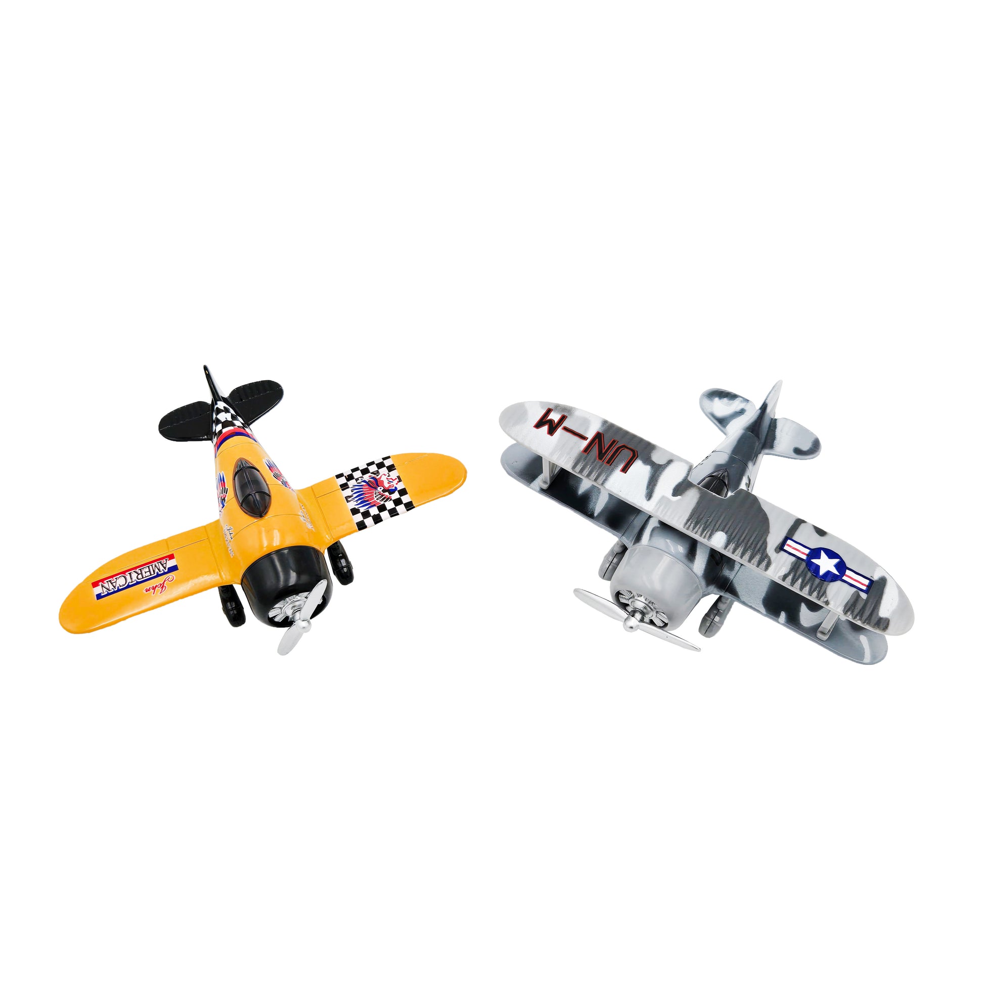 WowToyz Classic Wing Airplanes – Front View of Yellow and Gray Planes