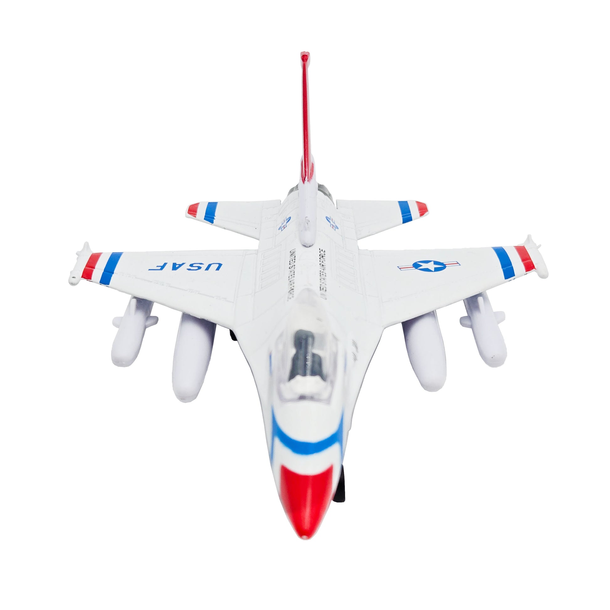 WowToyz F-16 Thunderbirds Pullback Jet – Front View Showing Nose and Cockpit