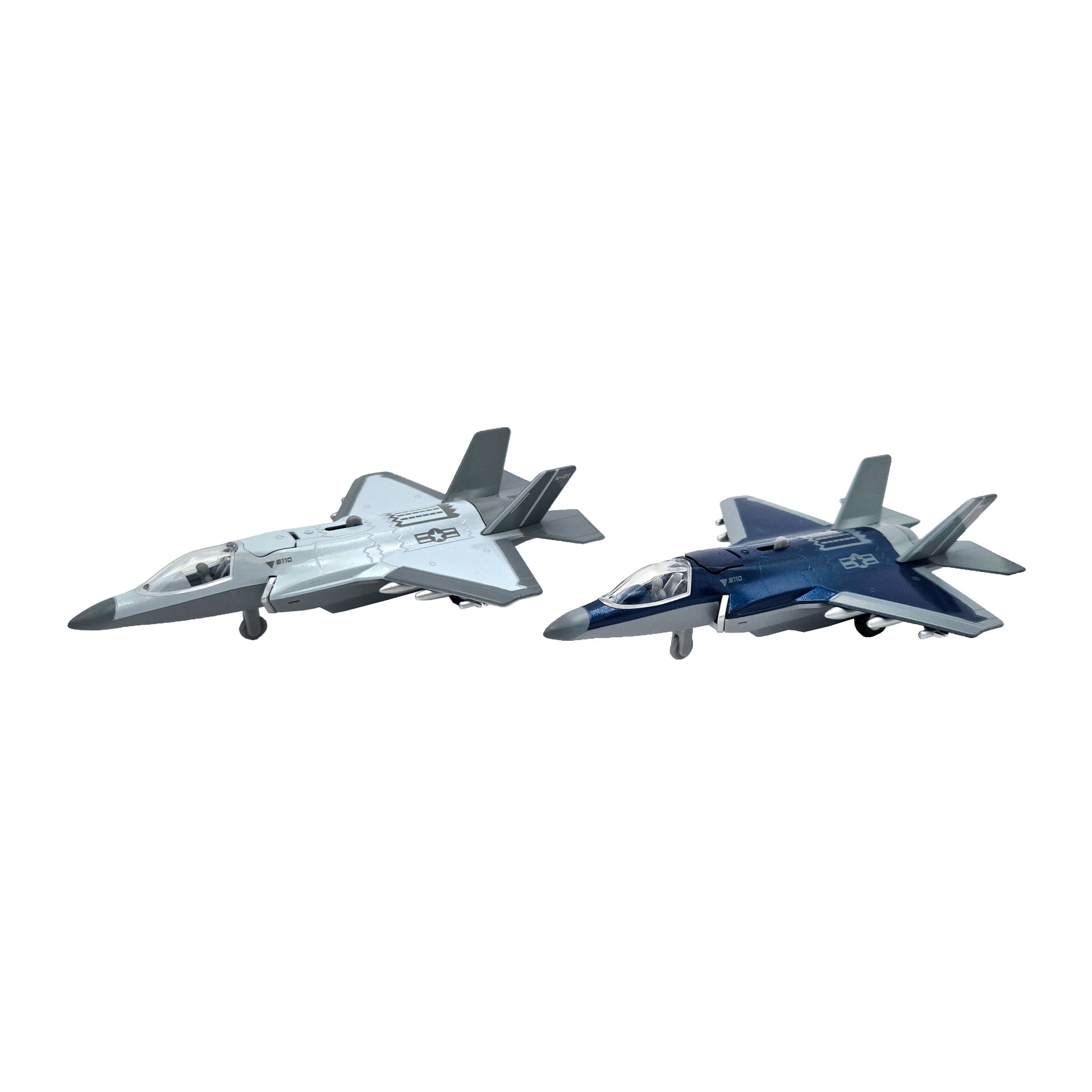 WowToyz F-35 Lightning II Pullback Jet – Angled Left View in Gray and Blue Variants