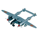 WowToyz P-38 Lightning Die Cast Pullback – Silver Aircraft Front Left Angled View