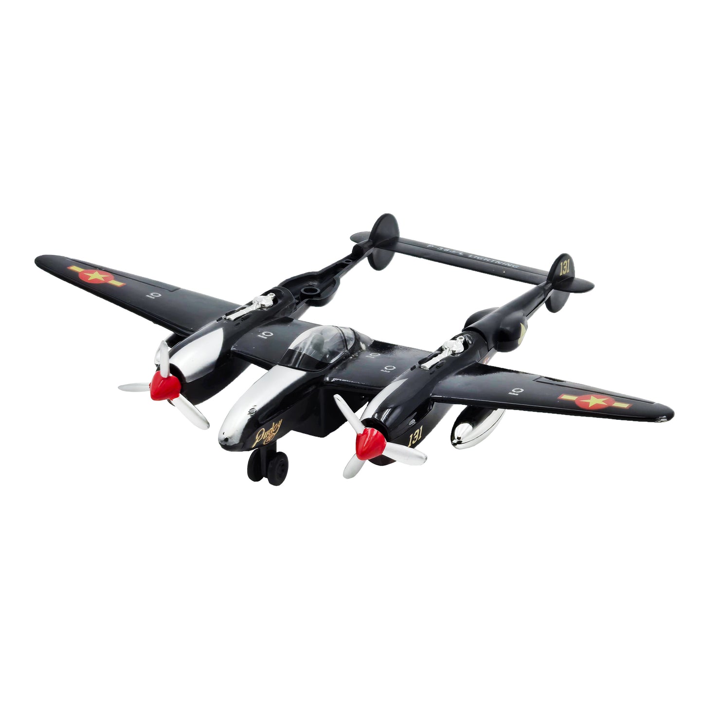 WowToyz P-38 Lightning Pullback – Black Aircraft Front Left Angled View