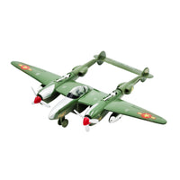 WowToyz P-38 Lightning Die Cast Pullback – Green Aircraft Front Left Angled View