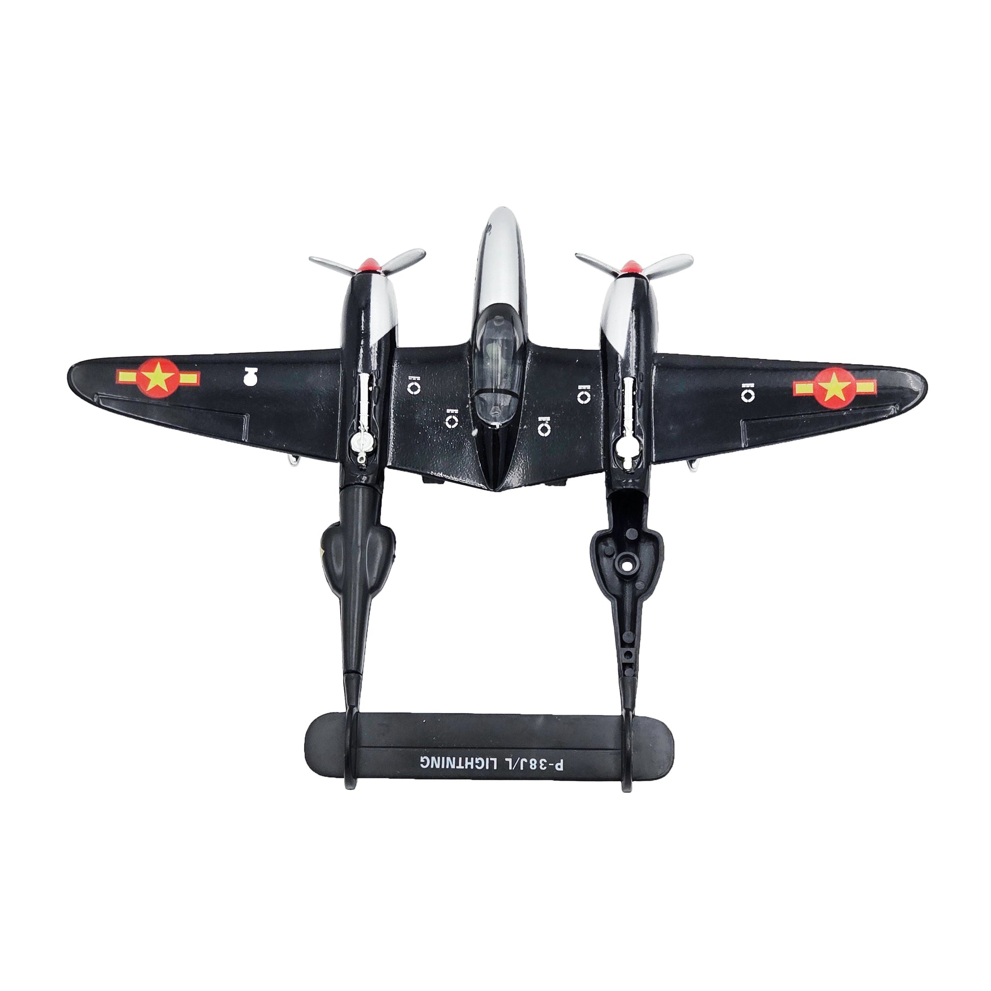 WowToyz P-38 Lightning Die Cast Pullback – Black Plane Rear Top View