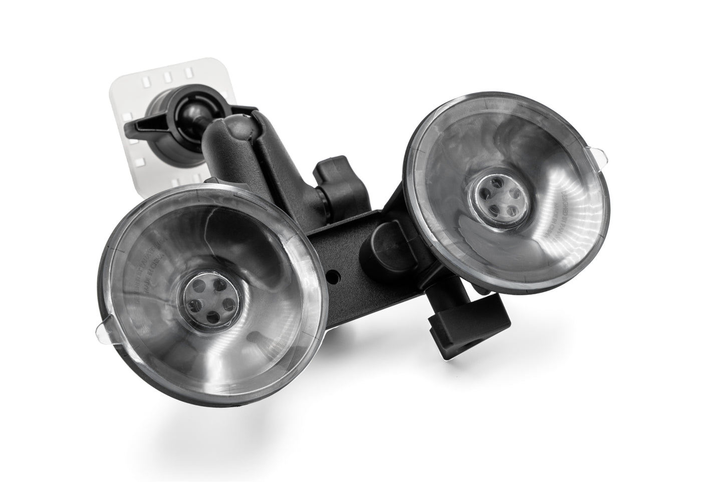 Bottom view of PIVOT dual suction cup mount showing locking suction cup bases