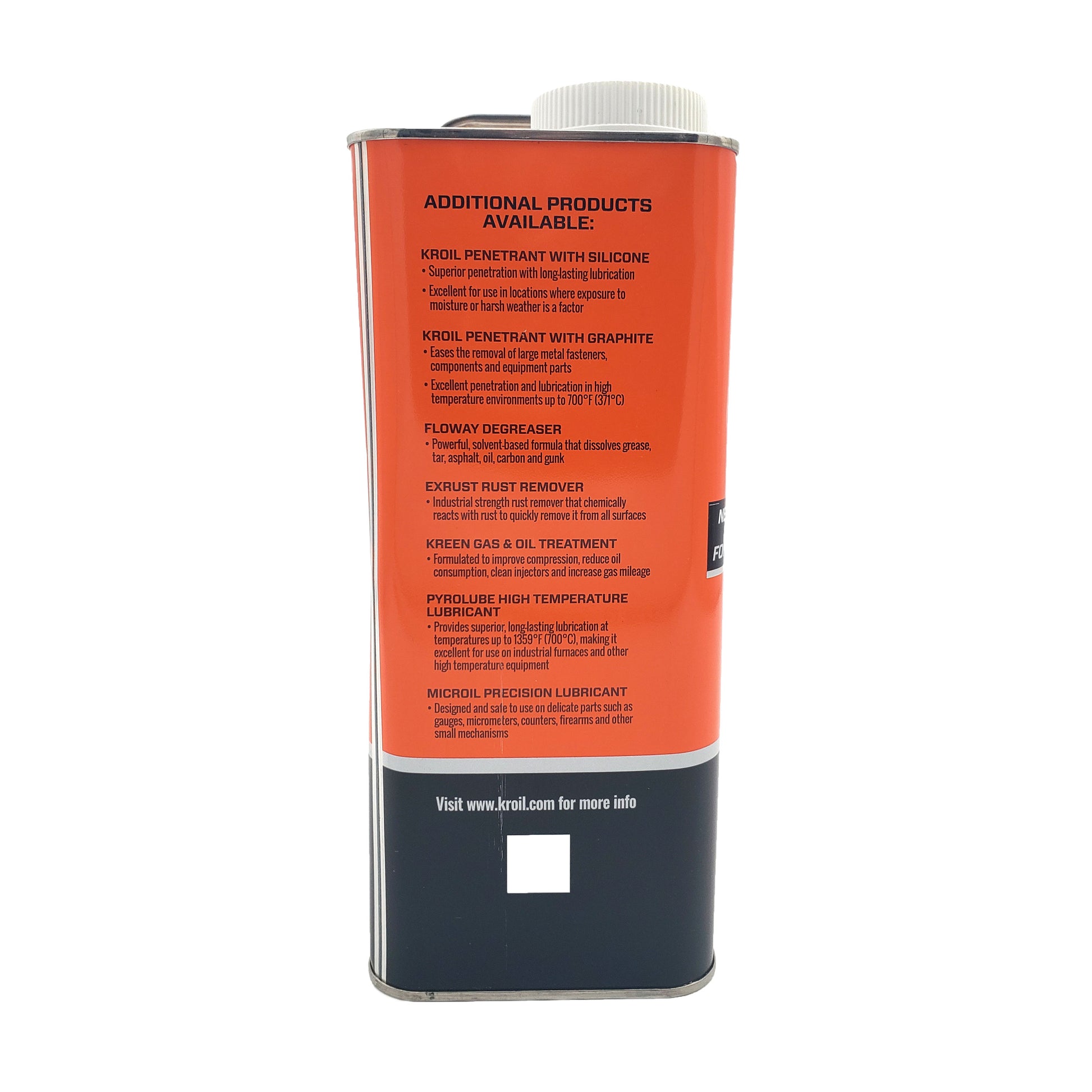 Kano - Kroil Original Penetrating Oil (AeroKroil) | Kroil 1 Gallon can, left side with description with list of other products