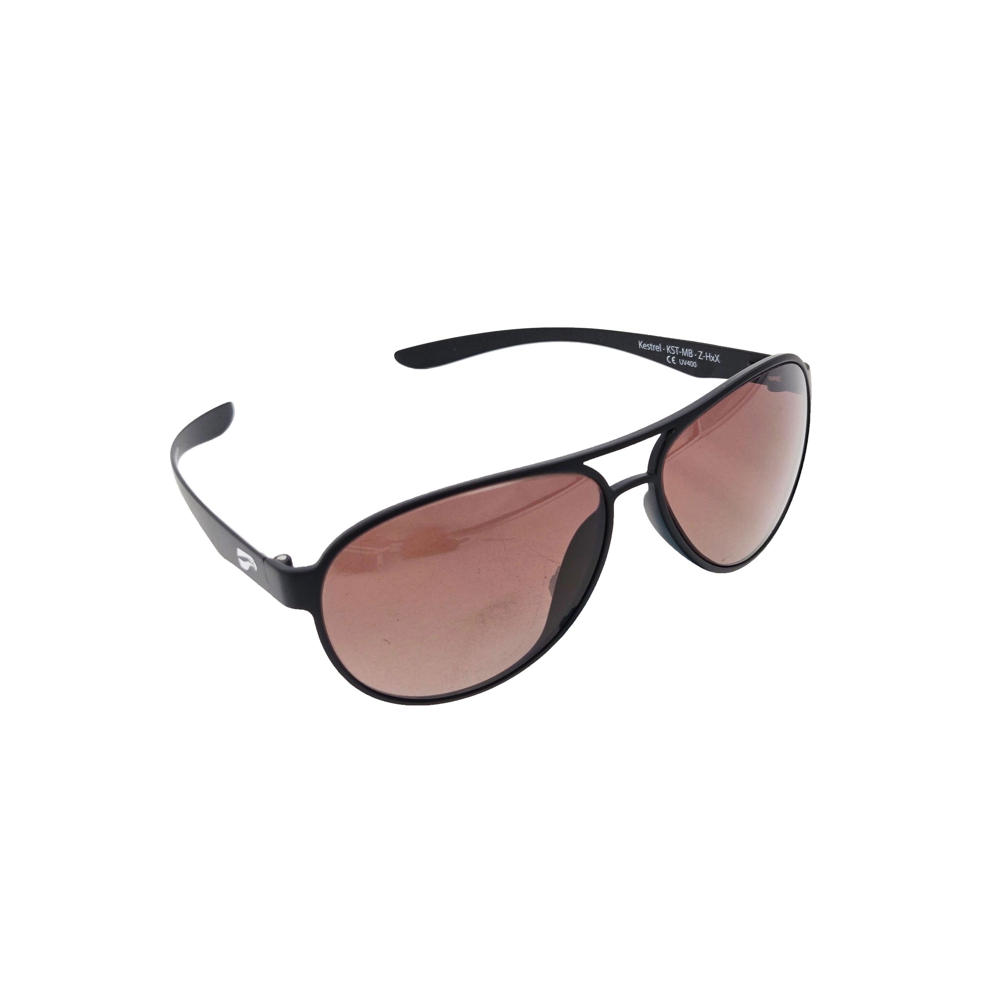 Kestrel Aviator Sunglasses spec sheet – product details, barcode, and gradient copper lens photo