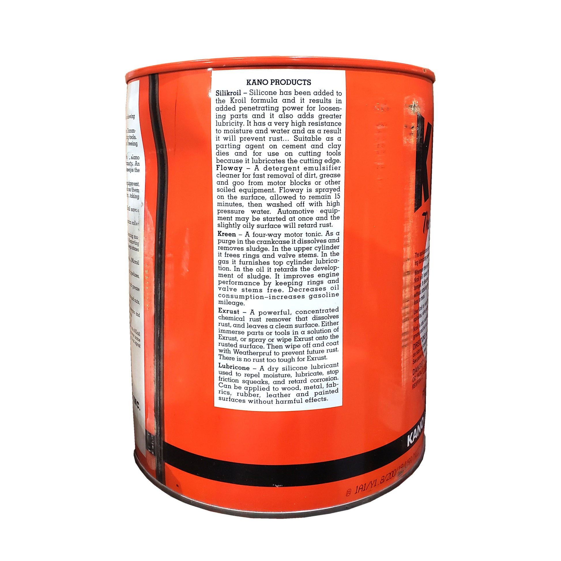 Kano - Kroil Original Penetrating Oil (AeroKroil) | 5 Gallon can, left side description