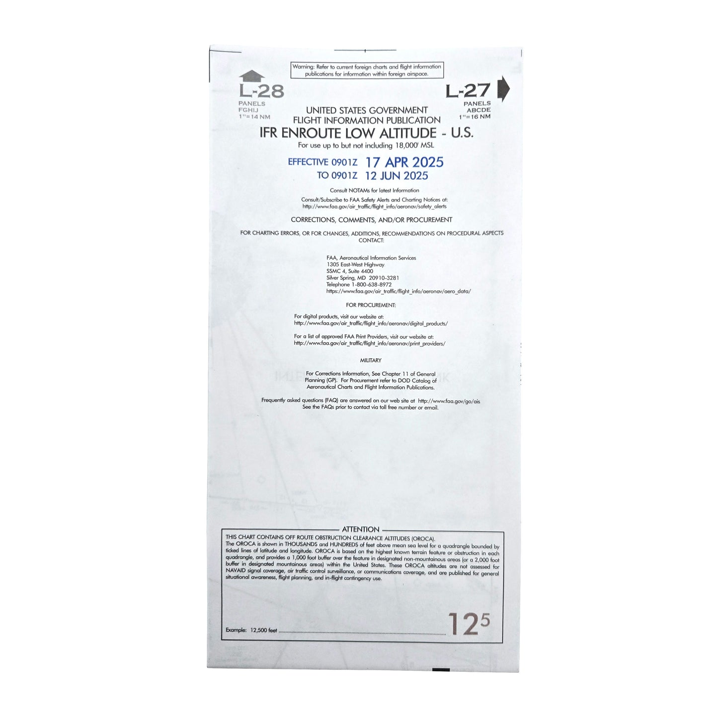 US IFR Enroute Low Altitude Chart – Back Cover with Chart Index and Info